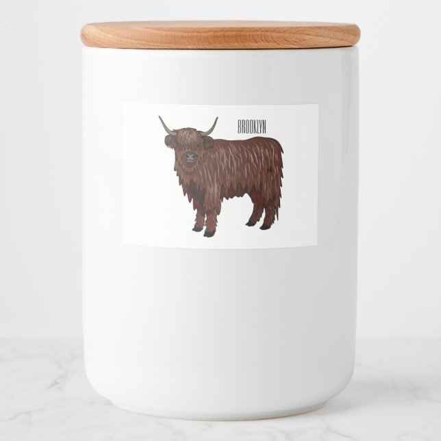 Rótulo Para Comida Ilustração de desenho animado de vaca em terras al (Frente)