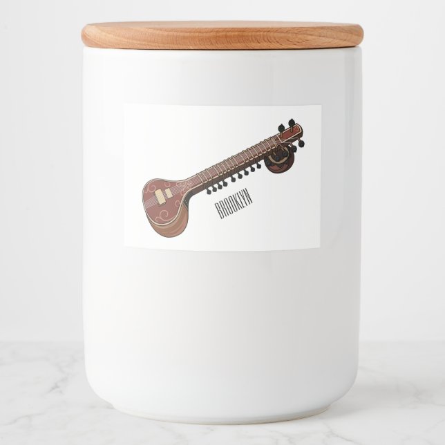 Rótulo Para Comida Ilustração de desenho animado de violão (Frente)
