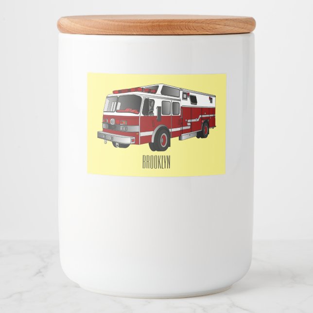 Rótulo Para Comida Ilustração de desenho animado do motor de incêndio (Frente)