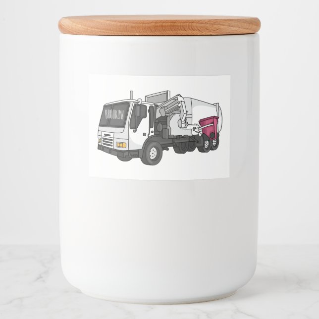 Rótulo Para Comida Ilustração de desenho do caminhão de lixo (Frente)