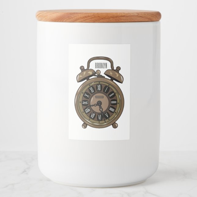 Rótulo Para Comida Ilustração do desenho do relógio do alarme (Frente)