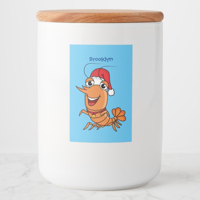 Rótulo Para Comida Imagem de desenho animado de camarão de Natal feli (Frente)