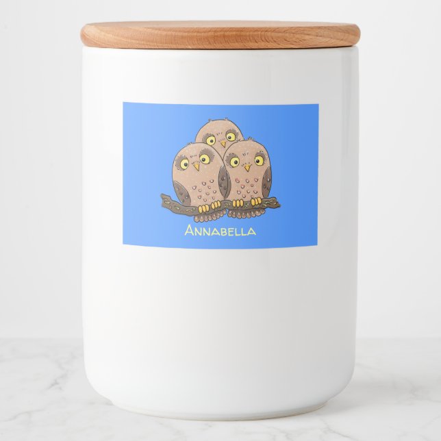 Rótulo Para Comida Imagem de desenho animado de uma coruja de bebê bo (Frente)