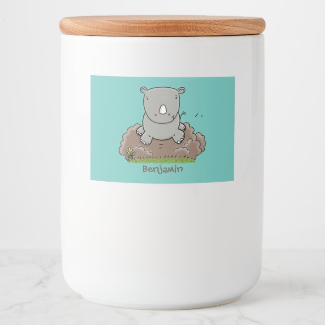 Rótulo Para Comida Imagem de desenho animado do bebê rhino bonito (Frente)