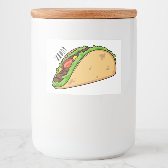 Rótulo Para Comida Imagem de desenho animado do Taco (Frente)