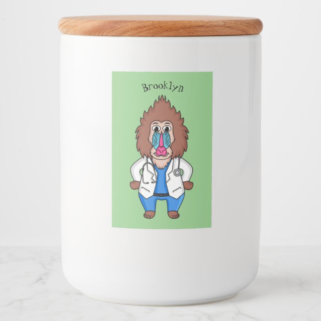 Rótulo Para Comida Imagem engraçada de cartoon do mandril doutor (Frente)