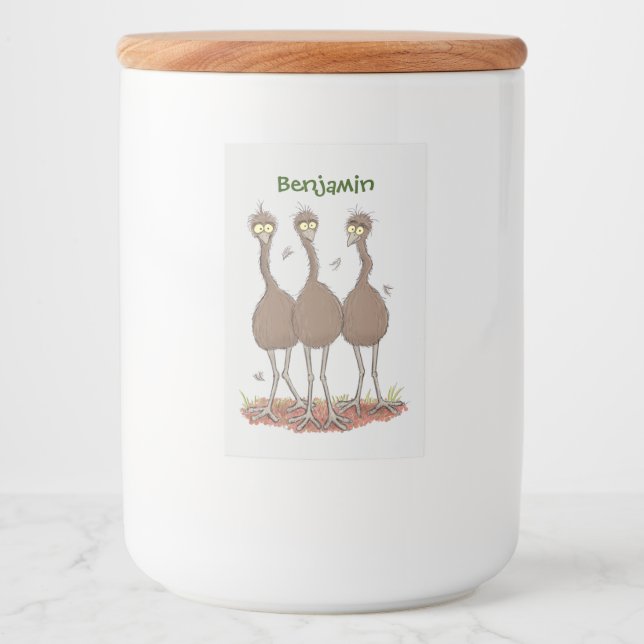 Rótulo Para Comida Imagem engraçada do desenho animado emu australian (Frente)