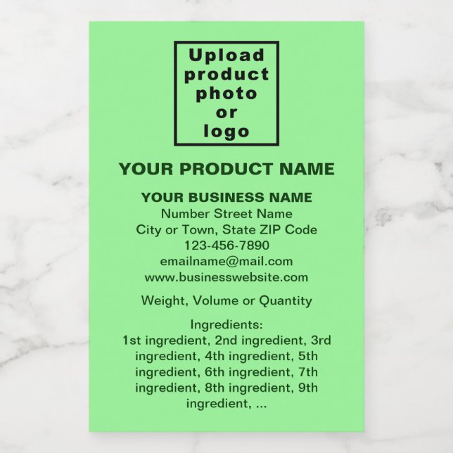 Rótulo Para Comida Informações mínimas sobre o produto, Retrato verde (Rótulo Único)