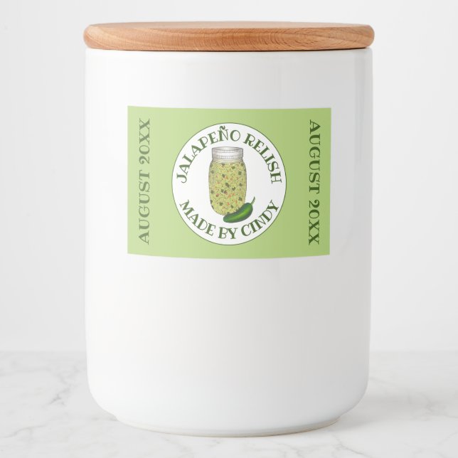 Rótulo Para Comida Jalapeno Jalapeño Quente-Pepper Relish Feita Em (Frente)