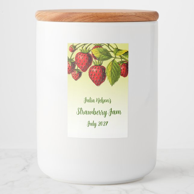 Rótulo Para Comida Jam-Jar Amarelo de Morango Personalizado (Frente)