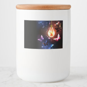 Rótulo Para Comida Lâmpada Brilhante com Borboletas Noturnas