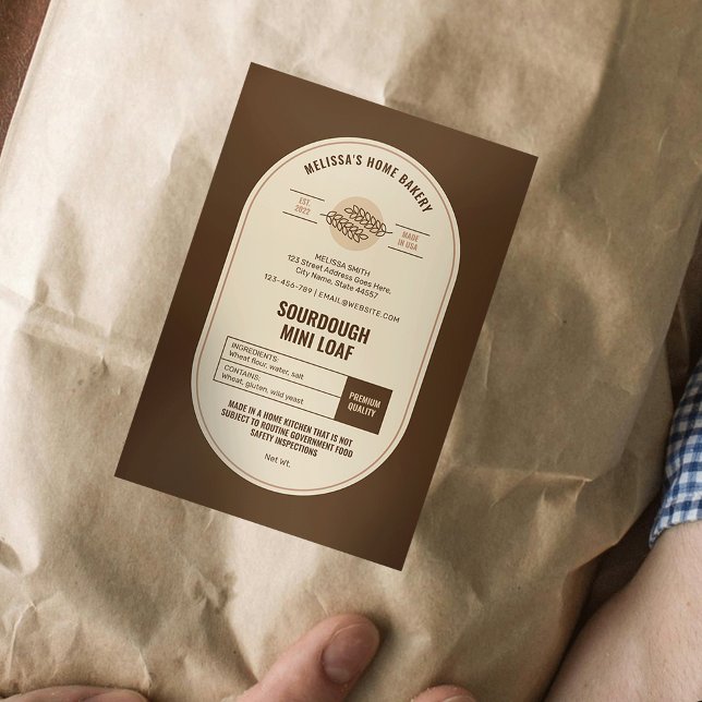 Rótulo Para Comida Lei de Algodão da Padaria Beige Moderna de Pão (Professional bread bakery cottage law label design in neutral beige and brown tones)