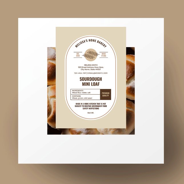 Rótulo Para Comida Lei de Algodão da Padaria Beige Moderna de Pão (Modern sourdough food labels in neutral beige aesthetic with bold typography and simple layout)