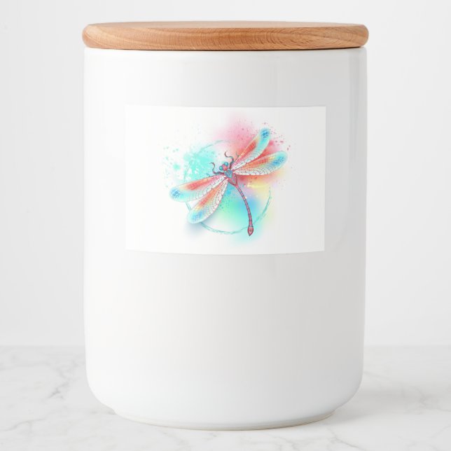 Rótulo Para Comida libélula vermelha sobre fundo de aquarela (Frente)