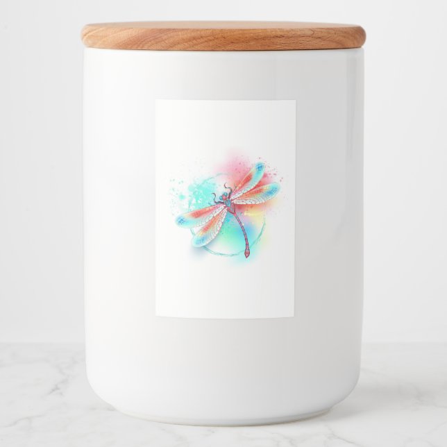 Rótulo Para Comida libélula vermelha sobre fundo de aquarela (Frente)