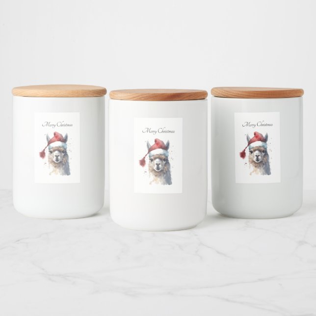 Rótulo Para Comida Llama de Natal com Chapéu de Papai Noel e Texto Pe (Garrafas)