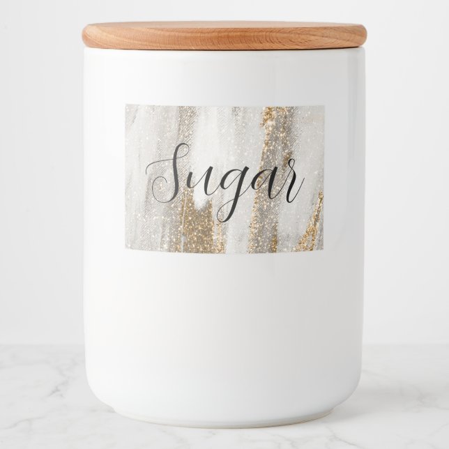 Rótulo Para Comida Luxury Marble Dourada Traça branca e cinza (Frente)