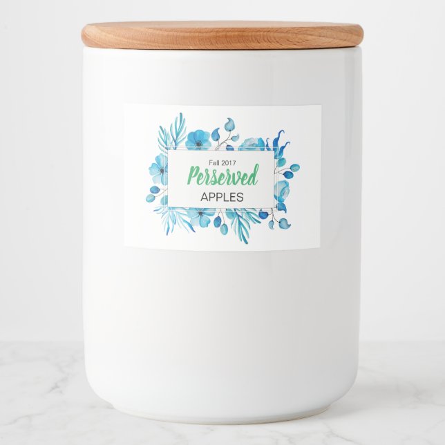 Rótulo Para Comida Maçãs Permitidas por Floral Azul (Frente)
