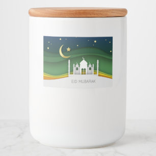 Rótulo Para Comida Mesquita de papel recortado do Eid Mubarak moderno