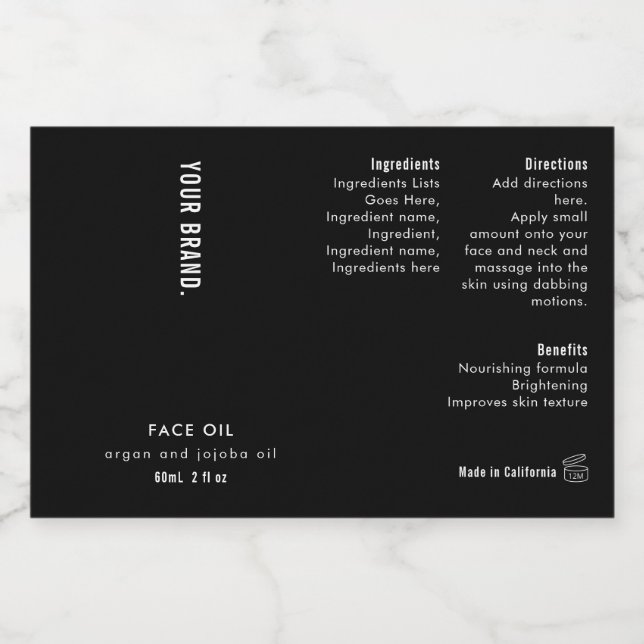 Rótulo Para Comida Minimal Black 2oz Dropper Bottle Waterproof Label (Rótulo Único)