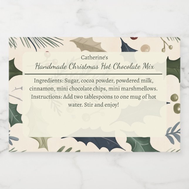 Rótulo Para Comida Mistura de Chocolate Quente de Natal com Folhas de (Rótulo Único)