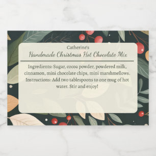 Rótulo Para Comida Mistura de Chocolate Quente de Natal Folhas e Baga