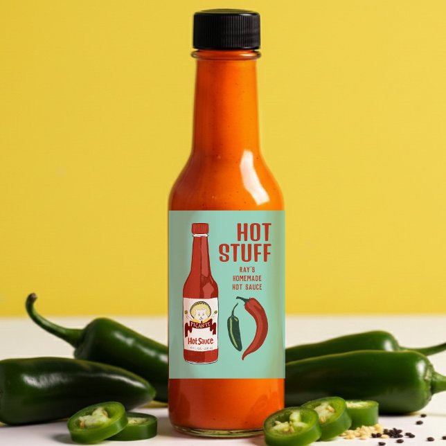 Rótulo Para Comida Molho Picante Quente HOT STUFF Jalapeños Chiles (HOT STUFF Spicy Hot Sauce Jalapeños Chiles Food Label
)