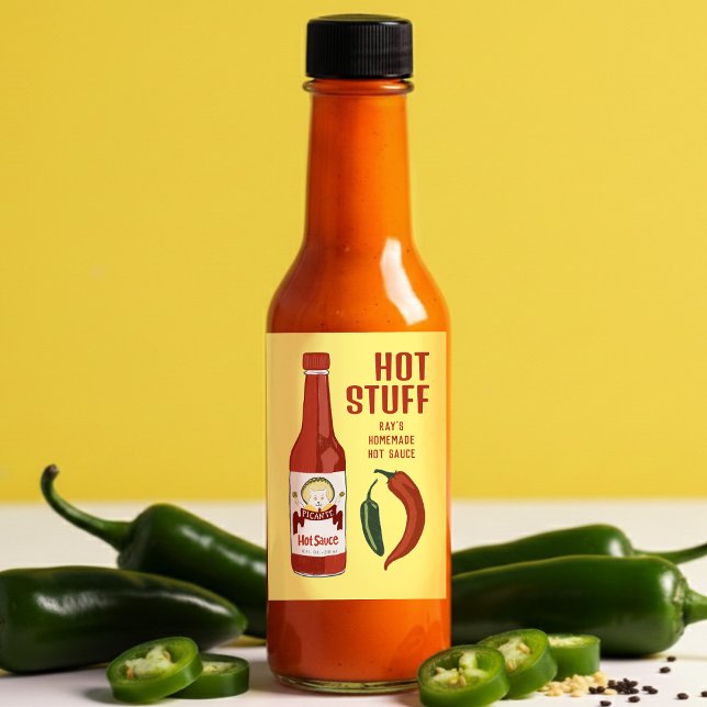 Rótulo Para Comida MOLHO QUENTE Molho de Pimenta Jalapeños Chiles (HOT STUFF Spicy Hot Sauce Jalapeños Chiles CUSTOM Food Label
)