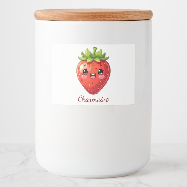 Rótulo Para Comida Monogram cute strawberry kawaii (Frente)