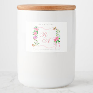 Rótulo Para Comida Monograma de casamento com laço rosa