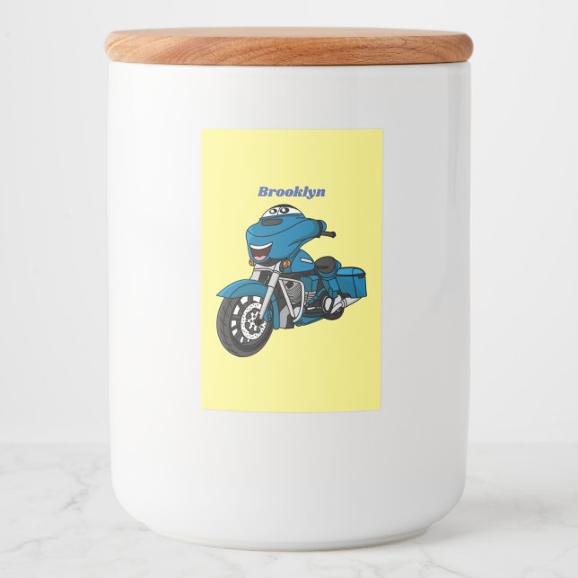 Rótulo Para Comida Moto de desenho animado azul feliz fofa (Frente)