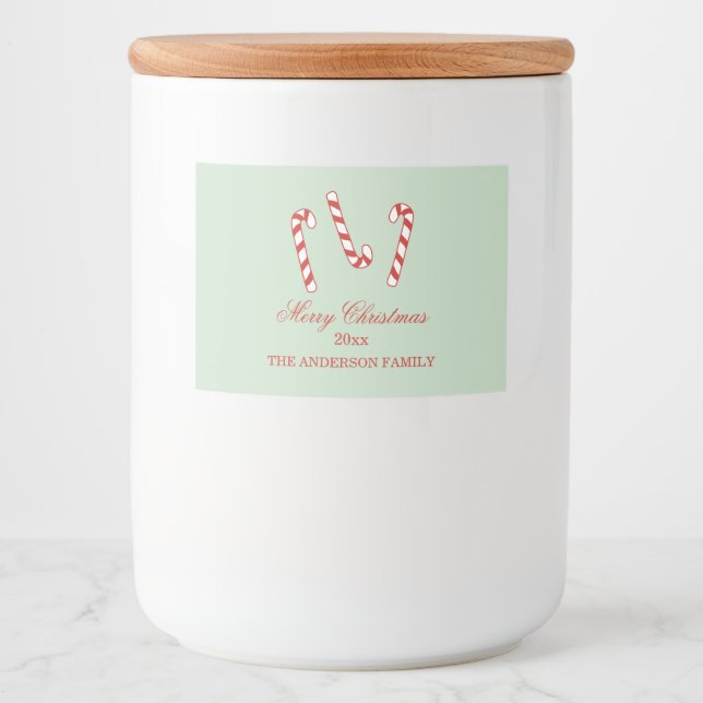 Rótulo Para Comida Natal das Canas Vermelhas, Verdes e Brancas (Frente)