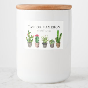 Rótulo Para Comida Negócios de Cacto e Suculentas em Pote com Aquarel