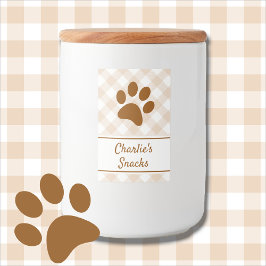 Rótulo Para Comida Neutral Brown Beige White Gingham Pattern Paw Name