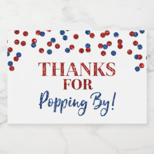 Rótulo Para Comida Obrigados para Popping por Confetti Azul Vermelho
