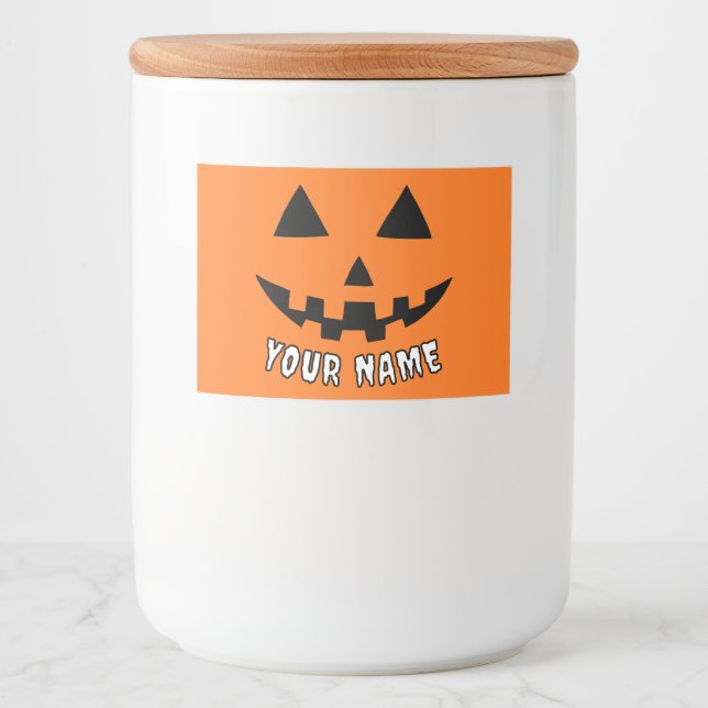 Rótulo Para Comida Orange Pumpkin Personalizado Halloween Seu Nome (Frente)