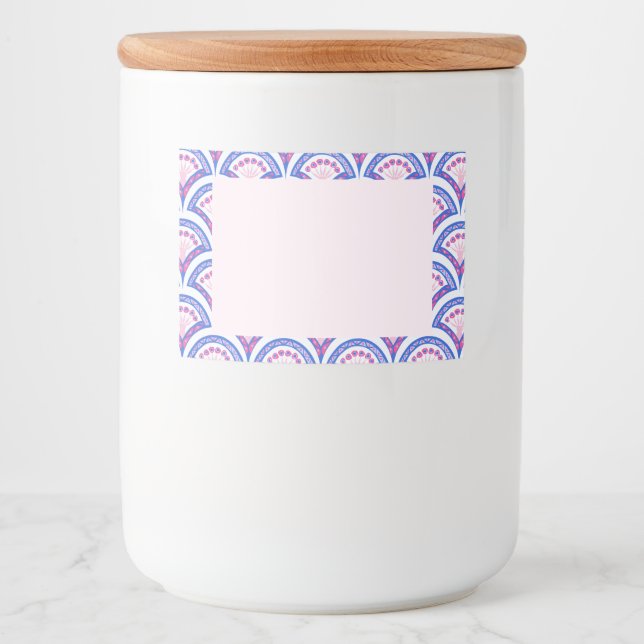 Rótulo Para Comida padrão de damasco floral azul (Frente)