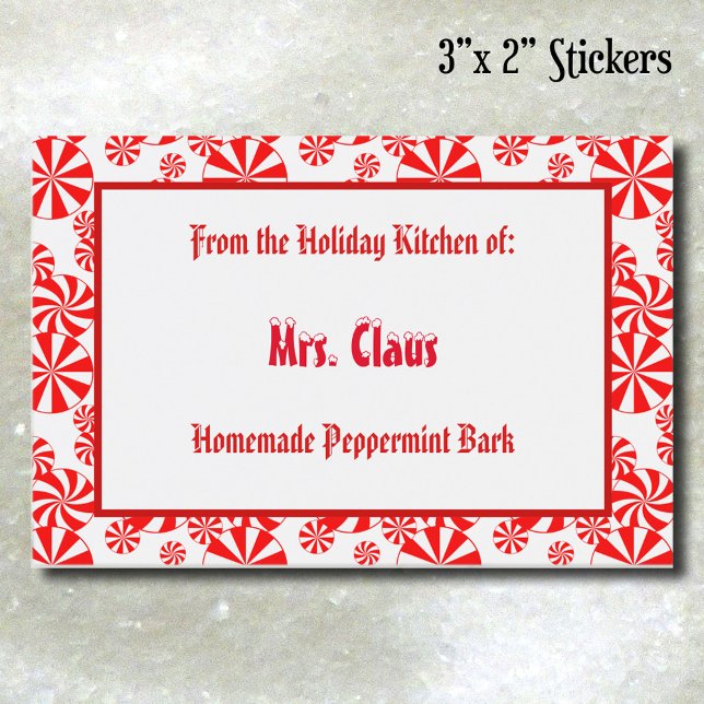 Rótulo Para Comida Padrão de Peppermint de Férias Vermelho Branco Per (Peppermint Candy Pattern Editable Sticker)