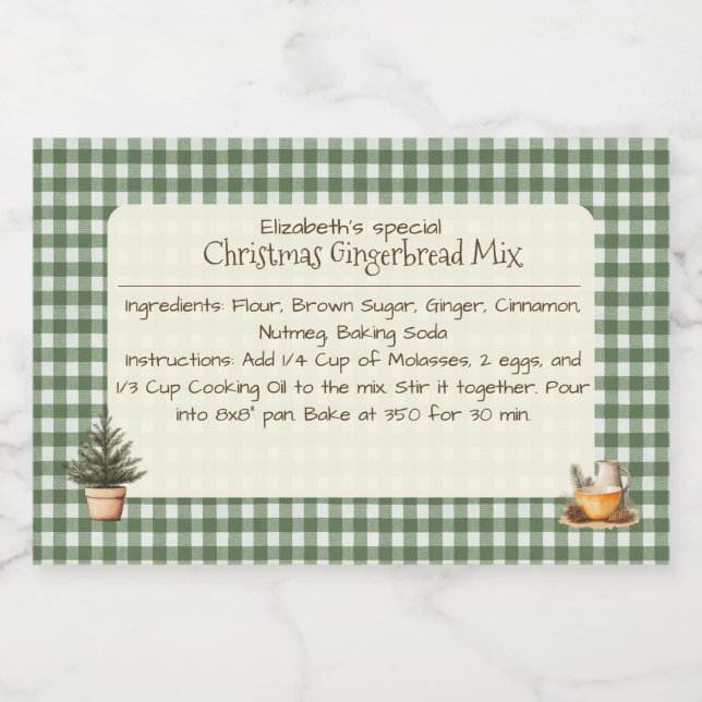 Rótulo Para Comida Pão de Natal Mix Green Gingham Labels (Rótulo Único)