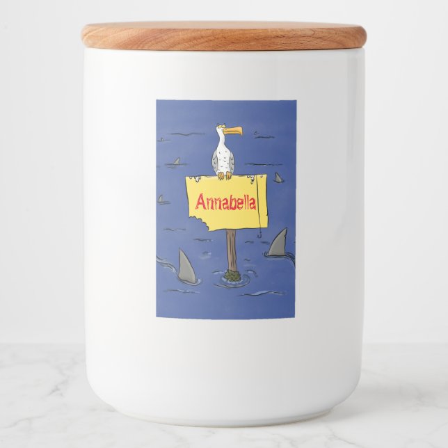 Rótulo Para Comida Pássaro-do-mar engraçado circulado por desenhos an (Frente)