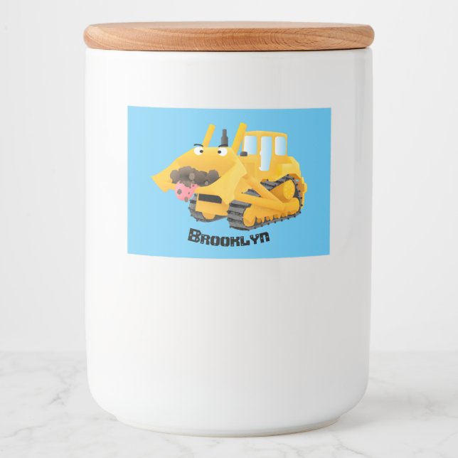 Rótulo Para Comida Personagem de desenho animado de bulldozer amarelo (Frente)