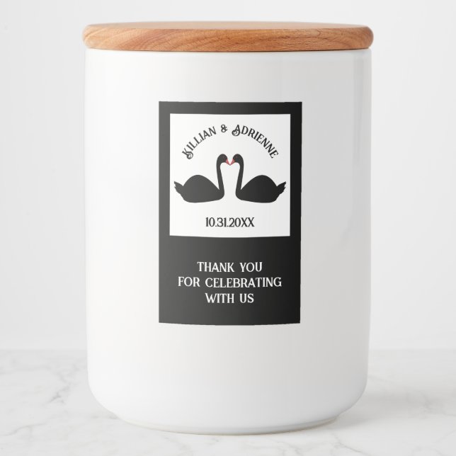Rótulo Para Comida Personalização de Swans Negros Beijando Casamento  (Frente)
