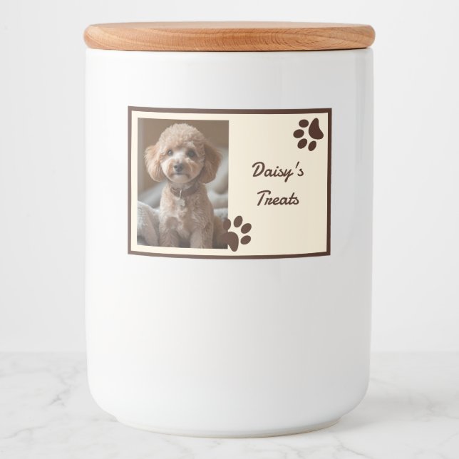 Rótulo Para Comida Petiscos para Cães Patas de Foto Bege Marrom Rústi (Frente)