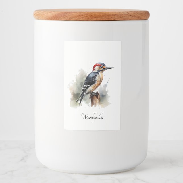 Rótulo Para Comida Pica-pau Woodland Aquarela, personalizado (Frente)