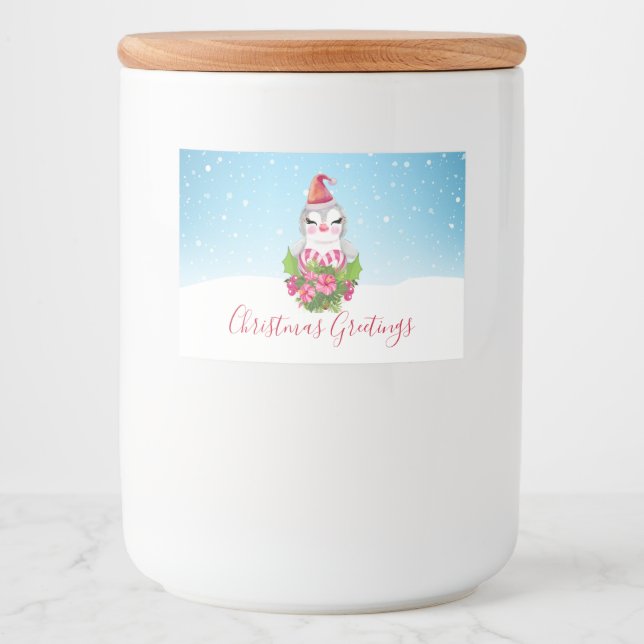 Rótulo Para Comida Pinguim de Natal bonito em Santa Hat (Frente)