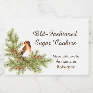 Rótulo Para Comida Pinho de Pássaro de Natal com Aquarela