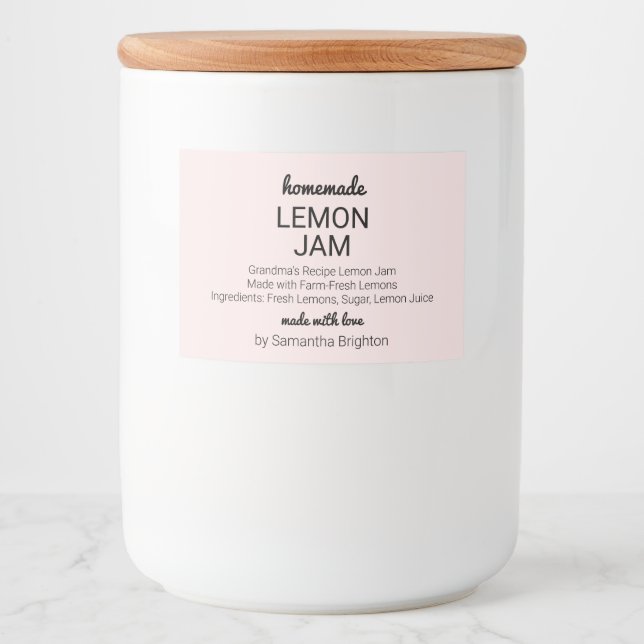 Rótulo Para Comida Pink Lemon Jam Kitchen Pantry Mason Jar Canning (Frente)