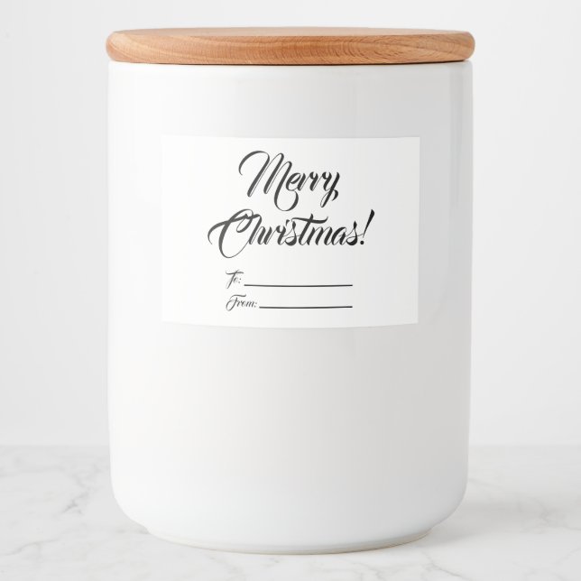 Rótulo Para Comida Preto de Natal branco a branco a partir da escrita (Frente)