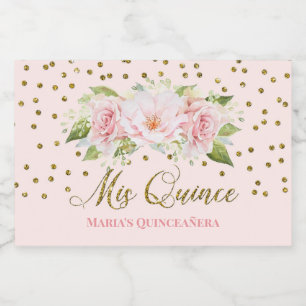 Rótulo Para Comida Quinceañera 15 Aniversário Flores Rosa Douradas