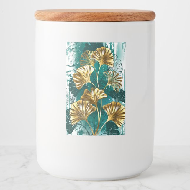 Rótulo Para Comida Ramificação com Ouro deixa Ginko Biloba (Frente)